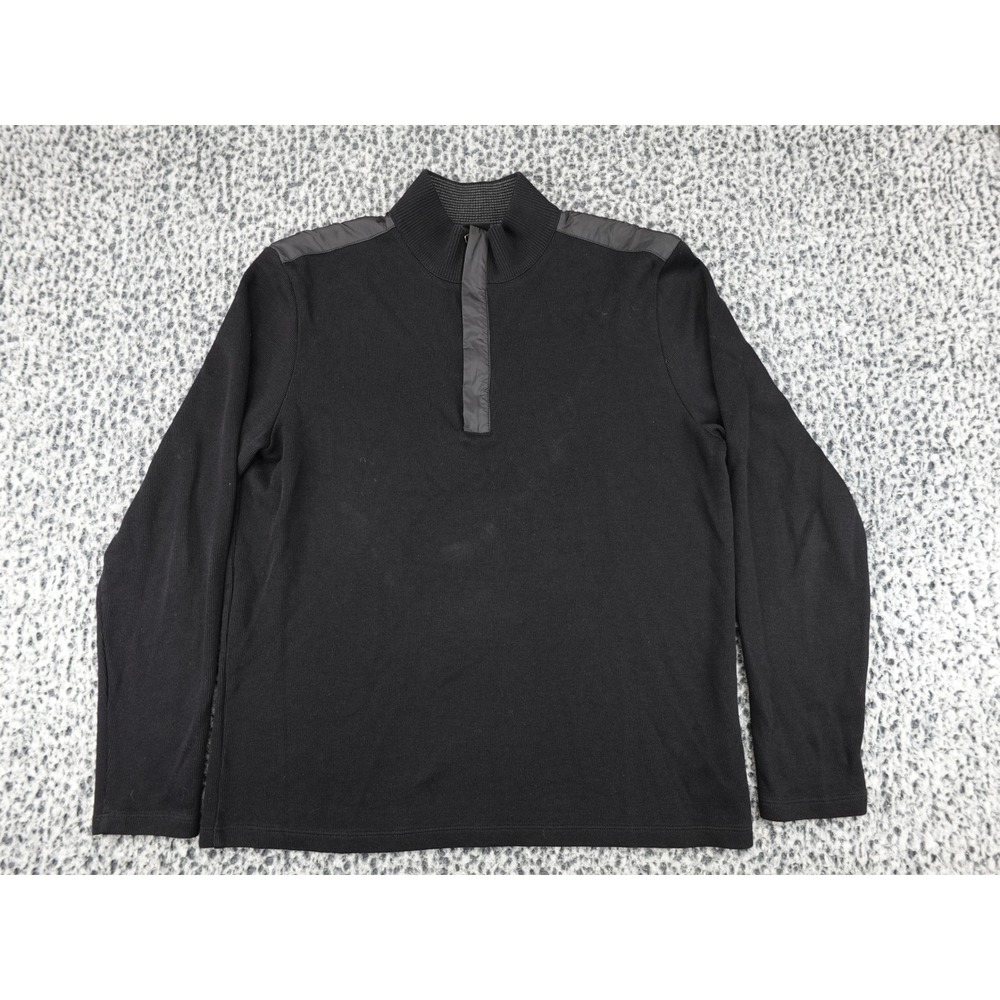 Hugo Boss Persano Quarter Zip Pullover Mens Large Black Mixed Media Ribbed